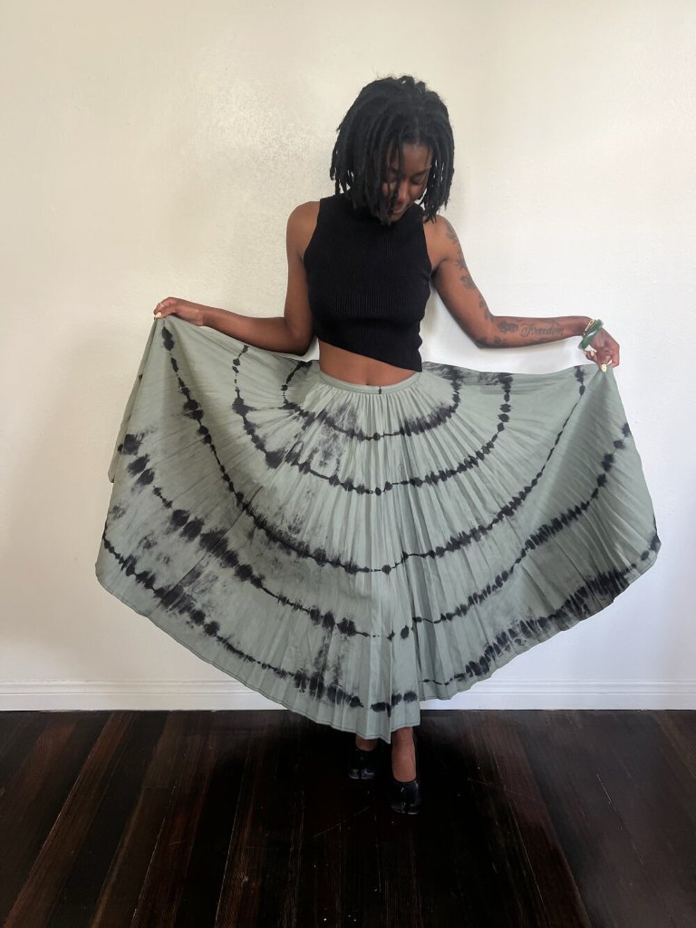 DIOR pleated tie dye maxi skirt